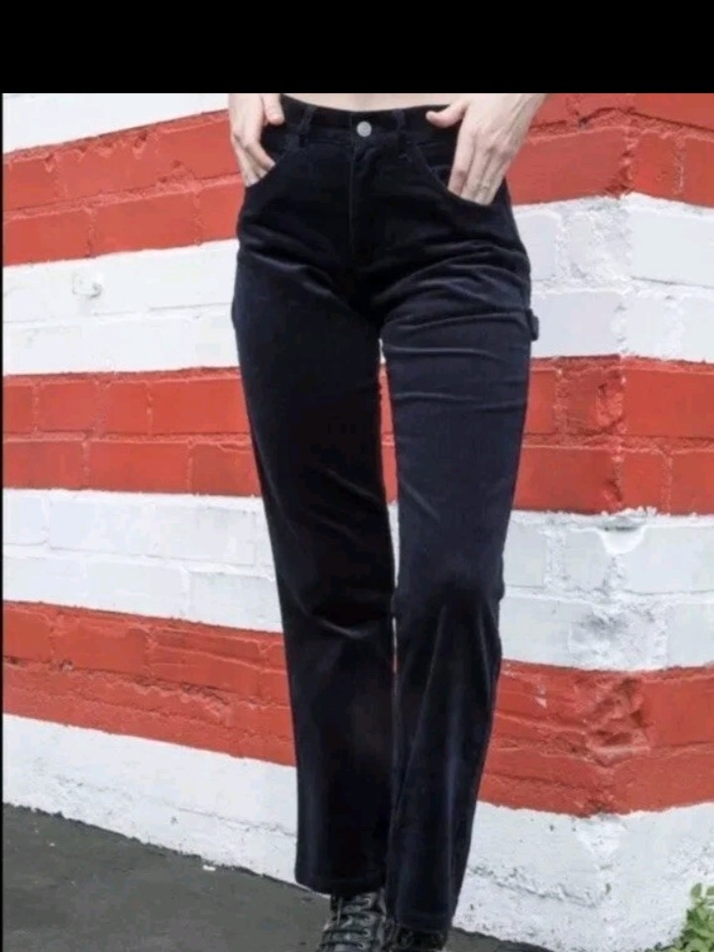 Brandy Melville Black Velvet Bootcut Pants Size 6 Like New Condition